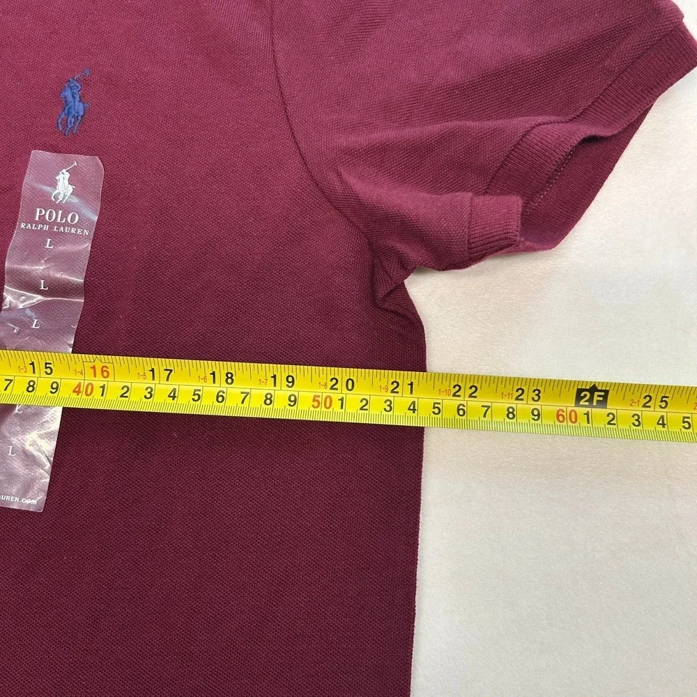 Polo Ralph Lauren Men Short Sleeve Pique Polo Shirt Burgundy Maroon Blue Pony L